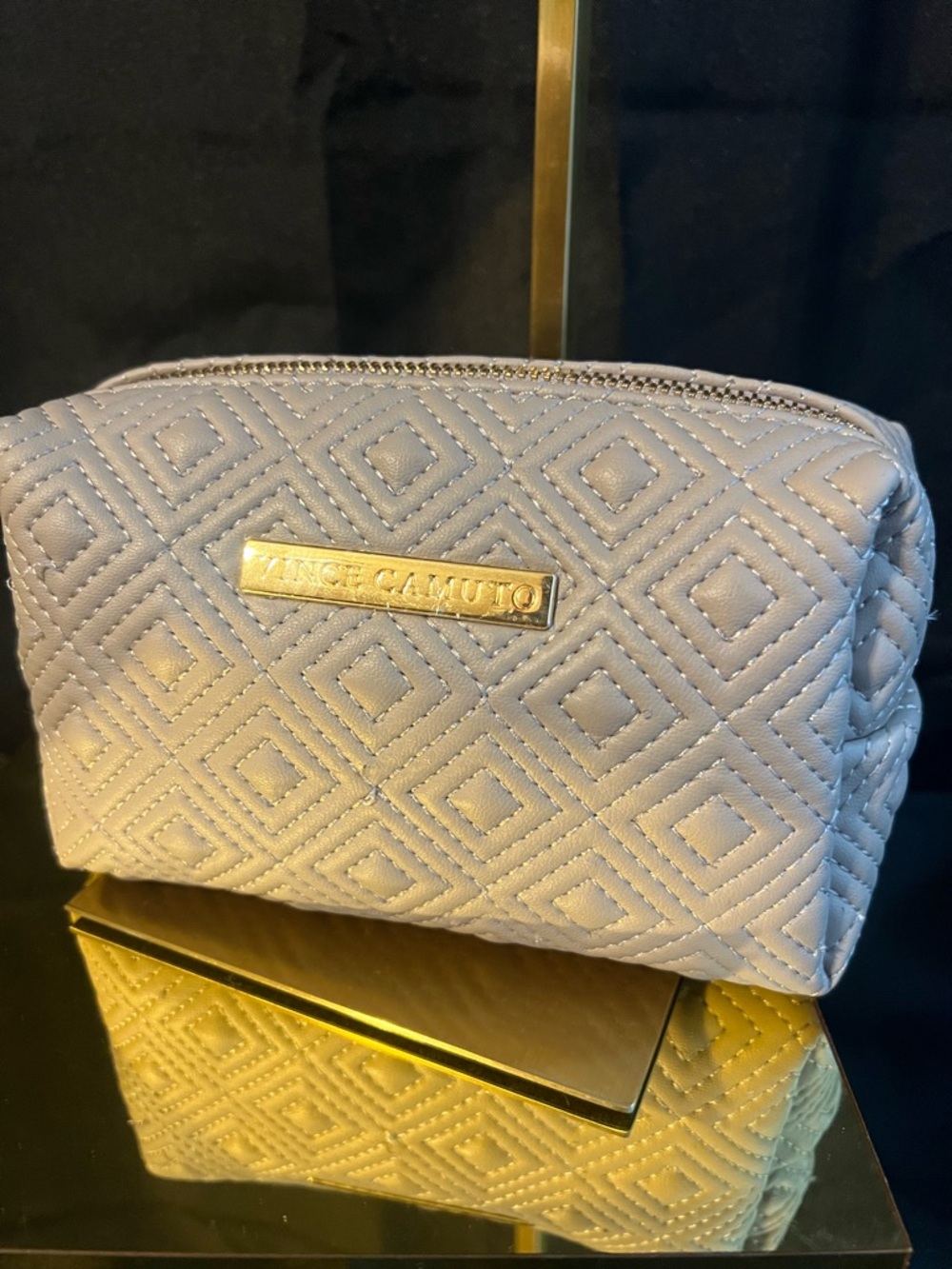 Vince Camuto Quilted Cosmetic Bag in Light Beige and Brush Set - Picture 2 of 11